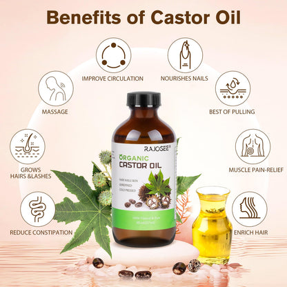 32Pcs Castor Oil Pack Set – Organic Cold-Pressed Castor Oil (8oz) Glass Bottle