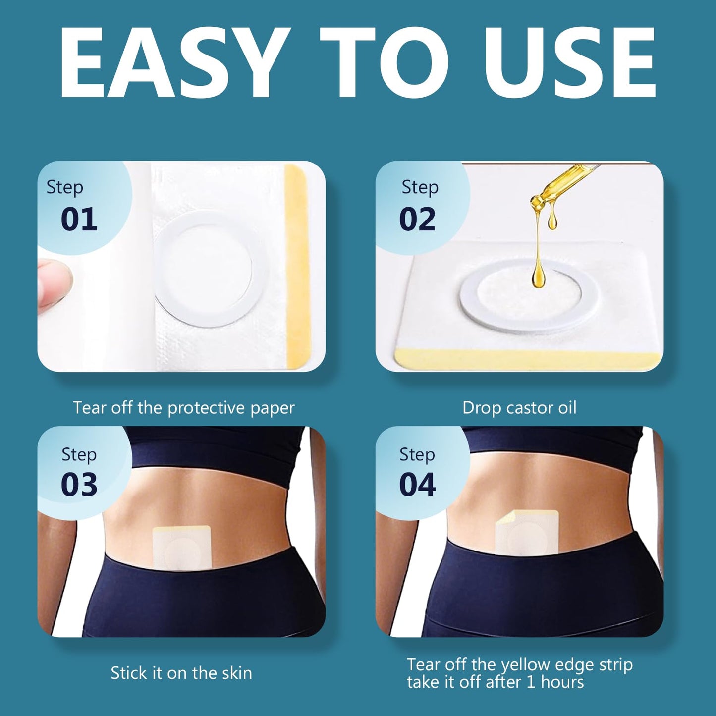 Disposable Castor Oil Belly Button Patch – Self-Adhesive Castor Oil Patches, Organic Cotton, 100 Pcs
