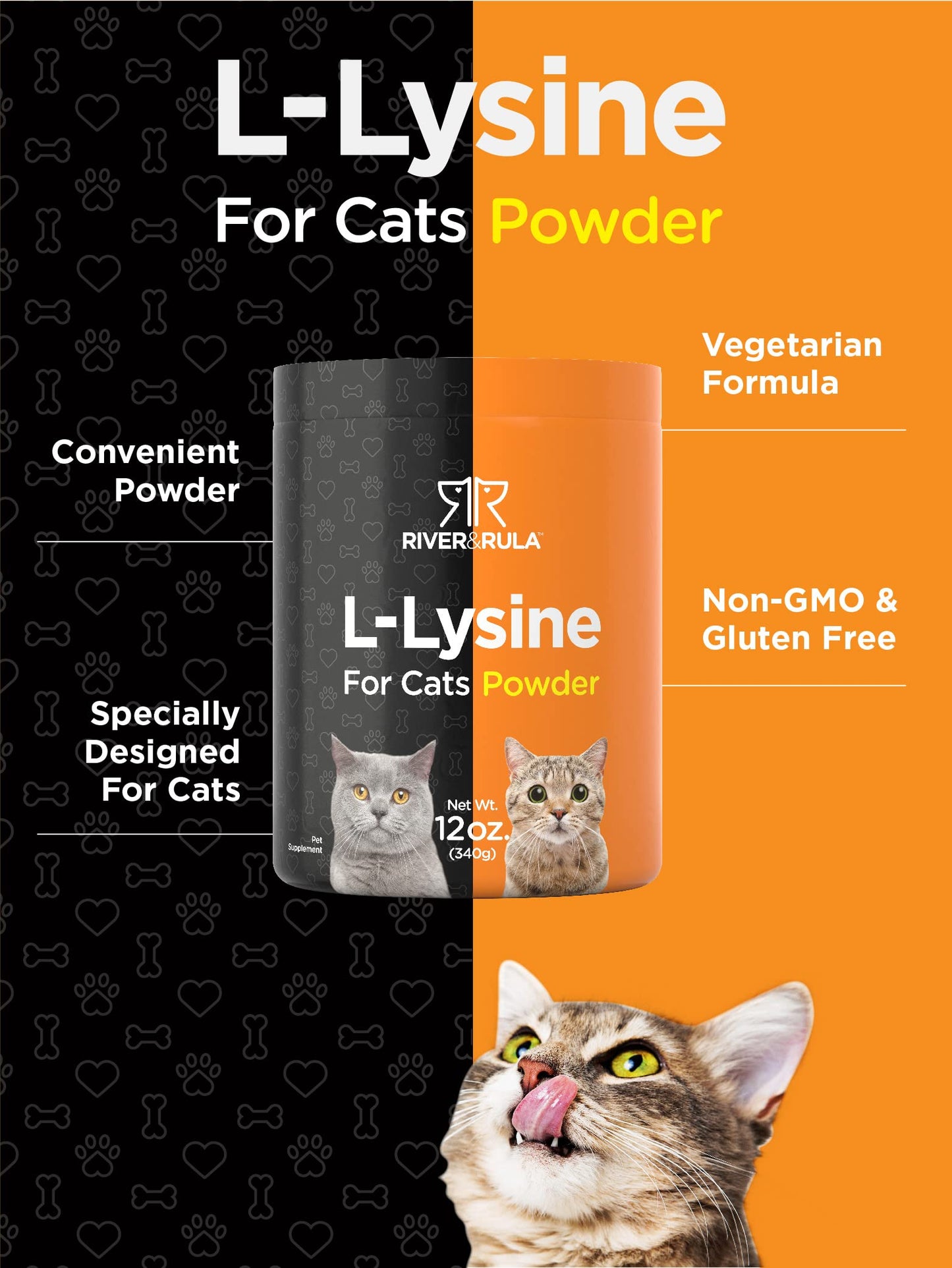 Horbäach L-Lysine Powder for Cats 500mg | 12oz | Cat Health Supplement | River & RULA