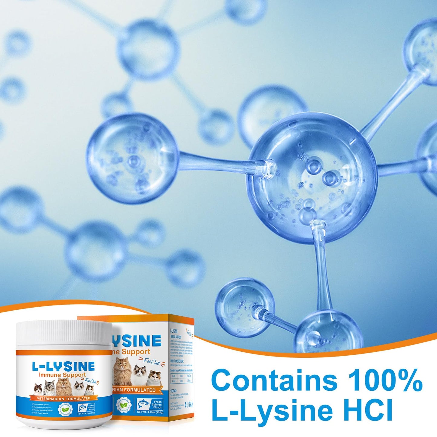 L-Lysine for Cats – 900mg (2 Scoops) Immune Support, Eye & Respiratory Health – 4.23oz (120g)