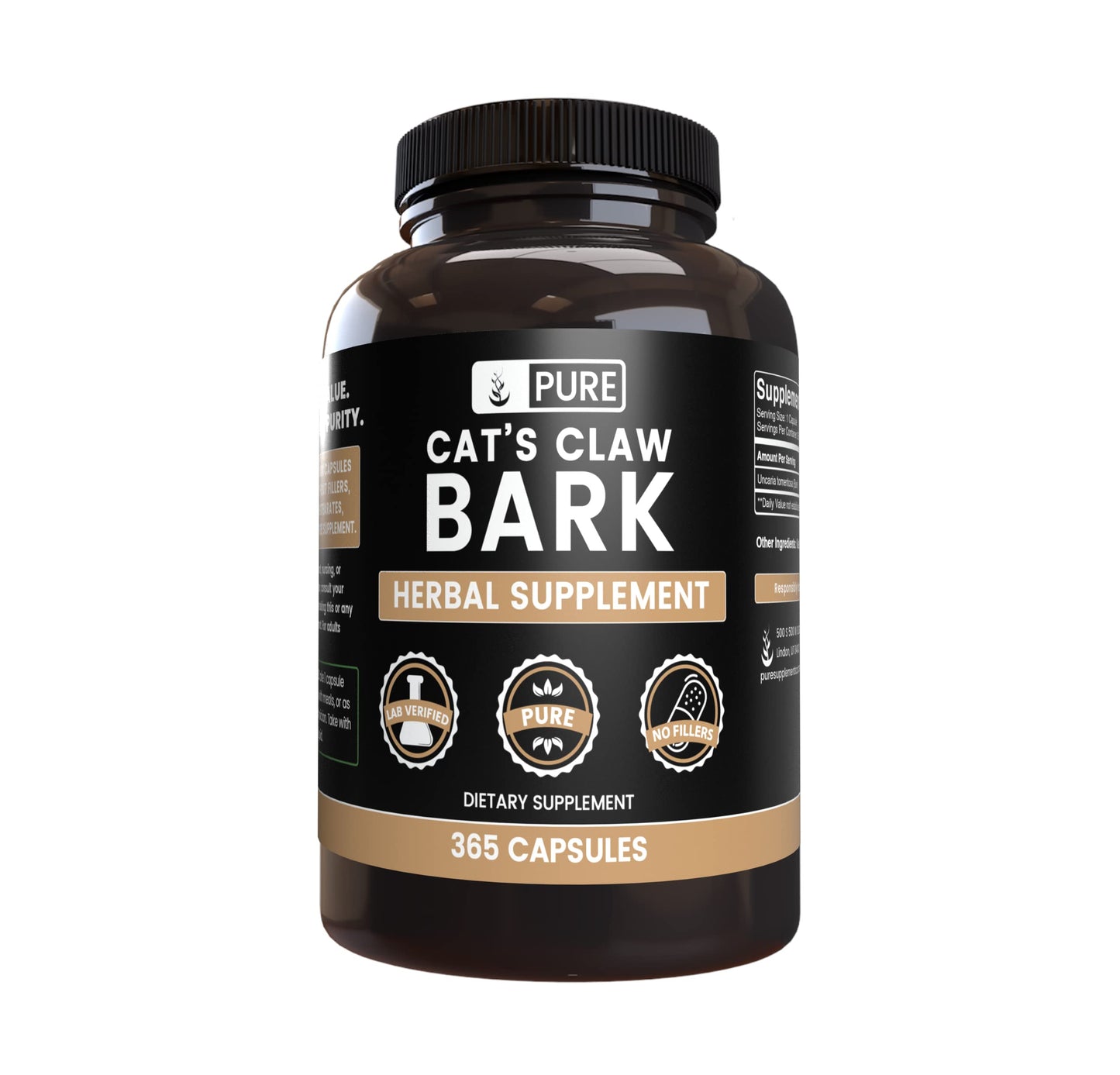 Cat's Claw Bark 365 Capsules | Pure Original Ingredients | Lab Verified