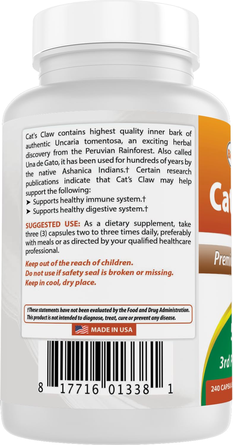 Best Naturals Cat's Claw Capsule 500 mg – 240 Count | Non-GMO, Gluten-Free