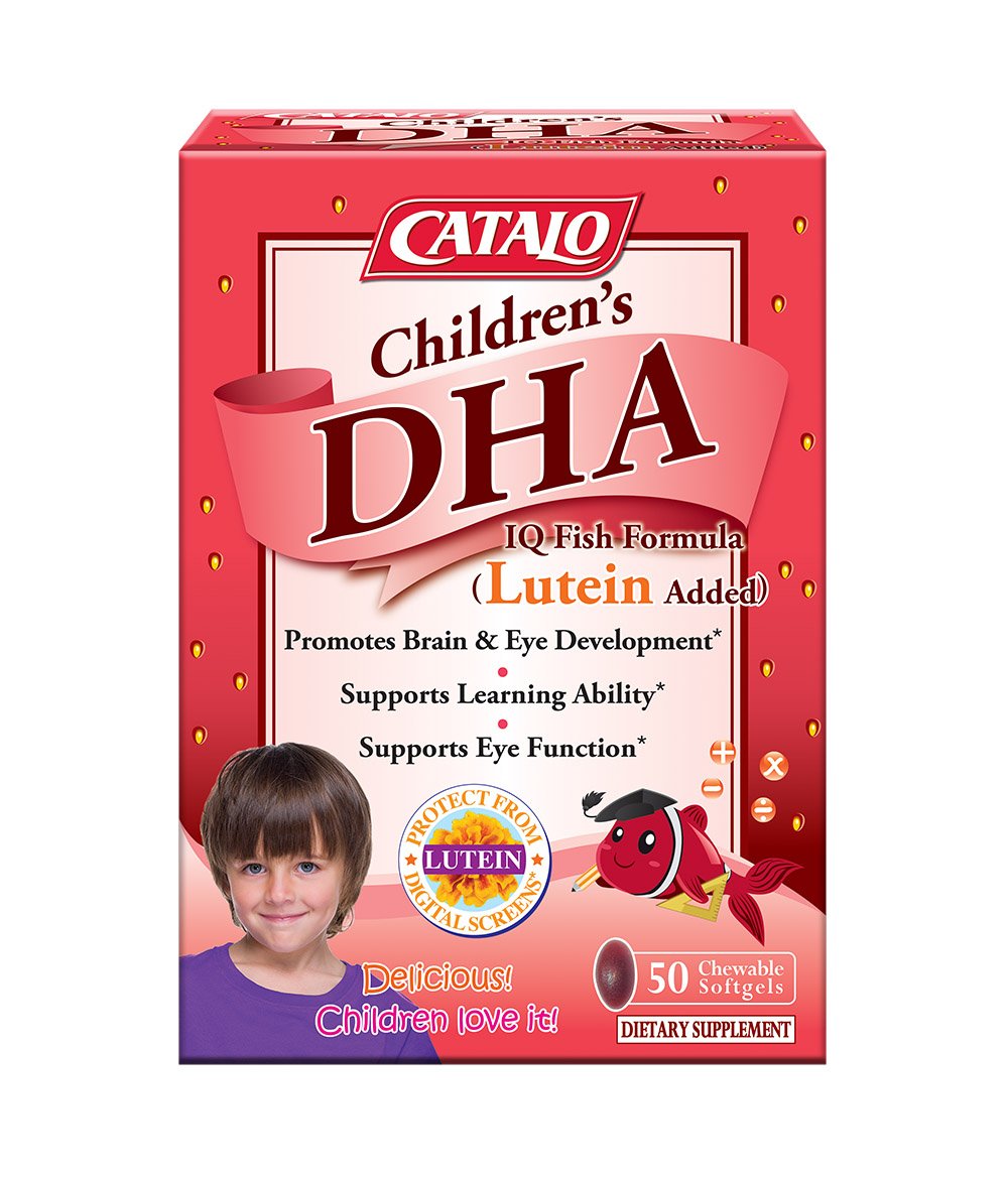 CATAL0 Children’s DHA IQ Formula with Lutein from Marigold Extract – Omega-3 for Kids, Strawberry Flavored Chewable Softgels (200 mg DHA / 42 mg EPA) – Made in USA