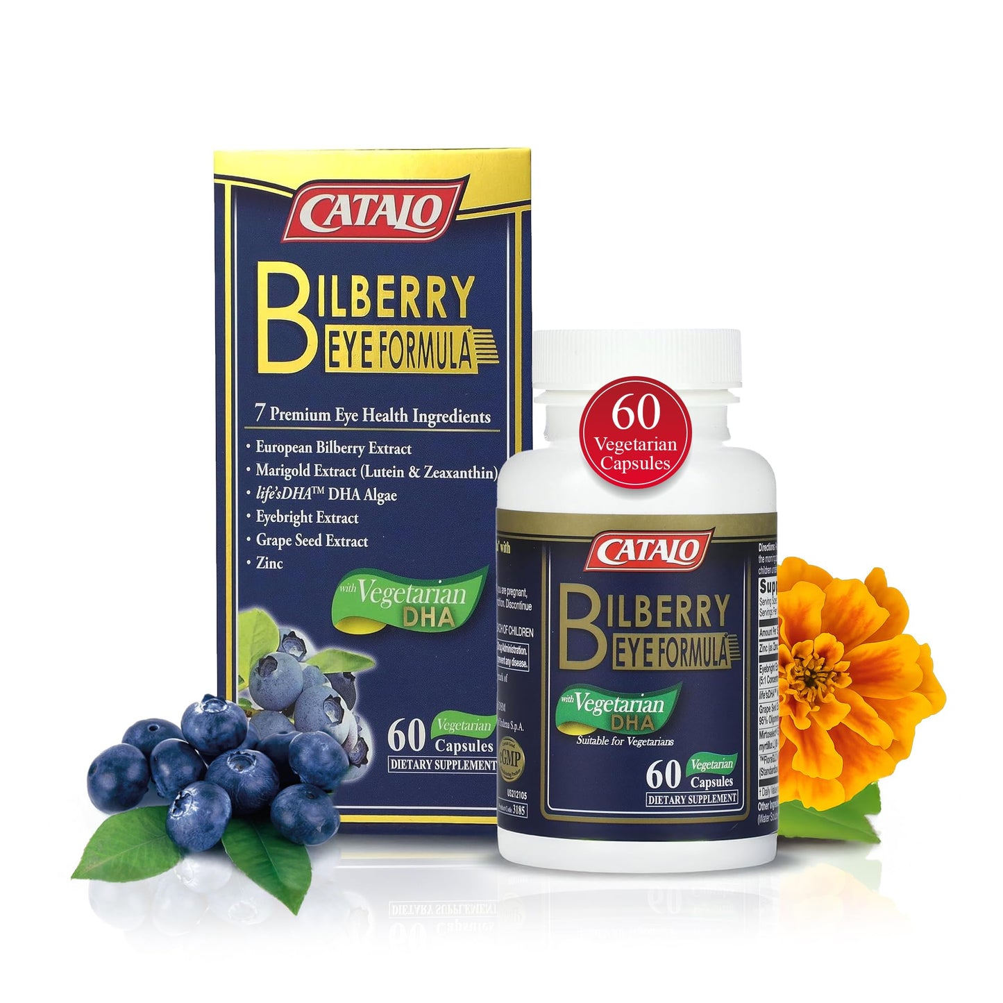 CATALO Bilberry Eye Formula with Vegetarian DHA - Eye Care Supplement | 60 Vegetarian Capsules