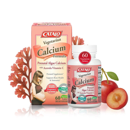 CATALO Vegetarian Calcium Formula – Plant-Based Red Algae Calcium for Pregnancy & Lactation (90 Tablets)