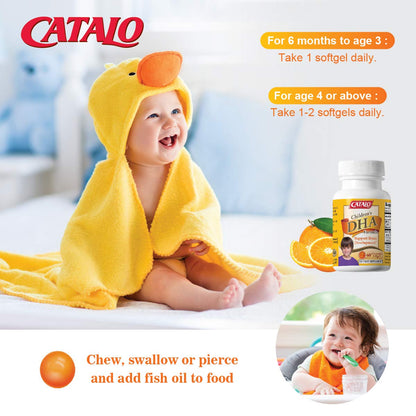 CATALO Children’s DHA Formula – 200mg DHA Chewable Softgels for Kids, Orange Flavor, 30 Softgels