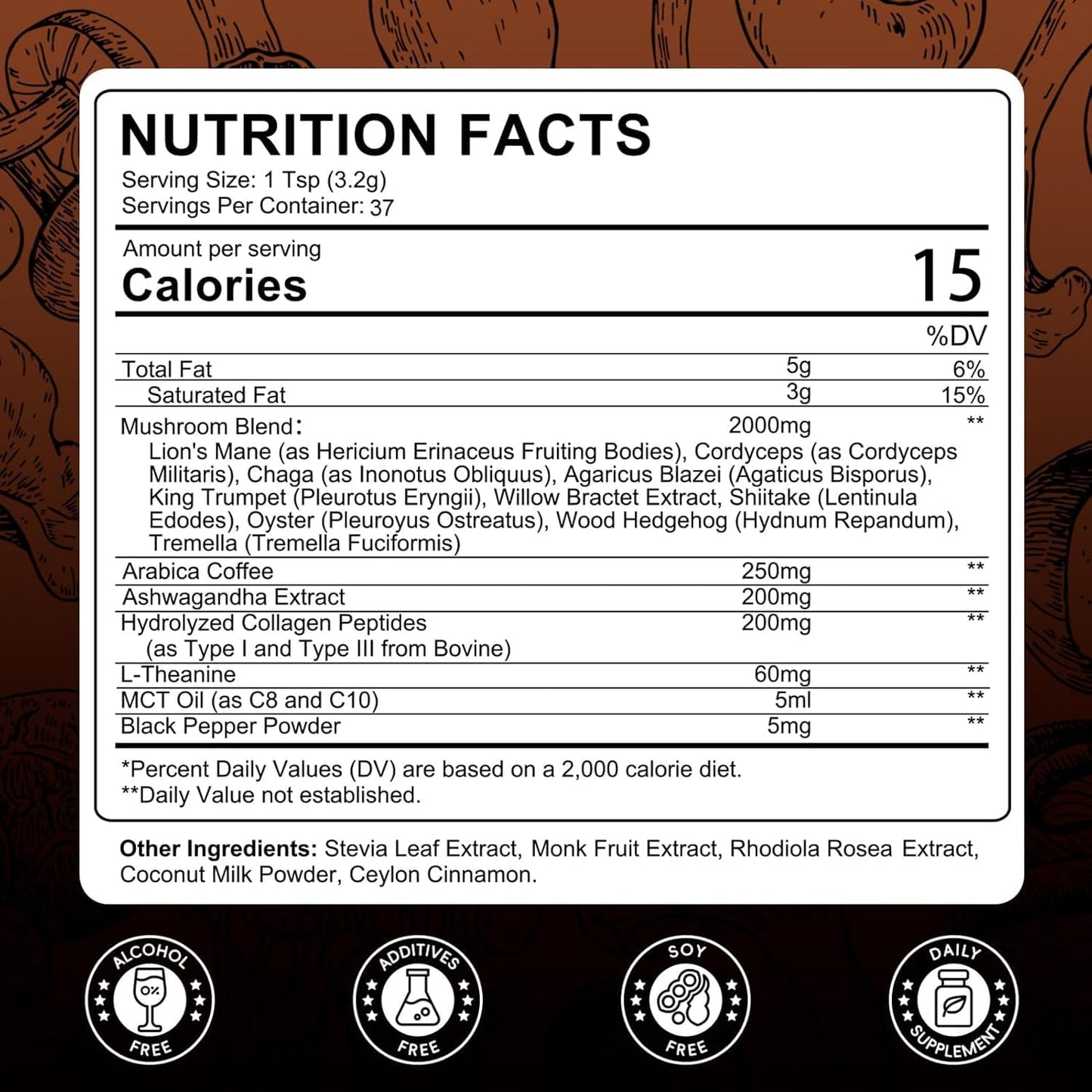 Catfit Mushroom Coffee Powder – 10-Mushroom Blend with Lion’s Mane, Chaga, Cordyceps, L-Theanine | 50 Servings