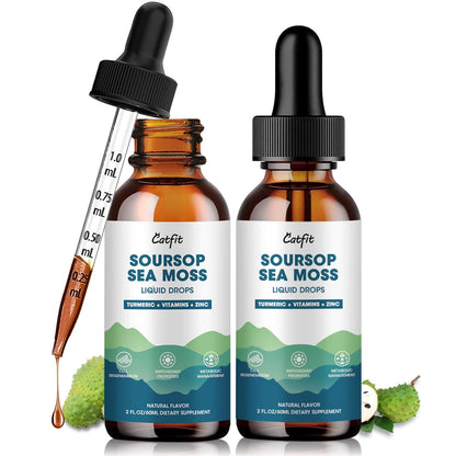 Catfit Soursop Graviola Liquid Drops – 2 Pack with Sea Moss & Turmeric, Immunity Support (2 fl oz)