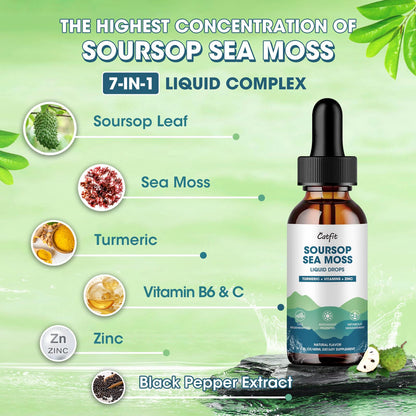 Catfit Soursop Graviola Liquid Drops – 2 Pack with Sea Moss & Turmeric, Immunity Support (2 fl oz)