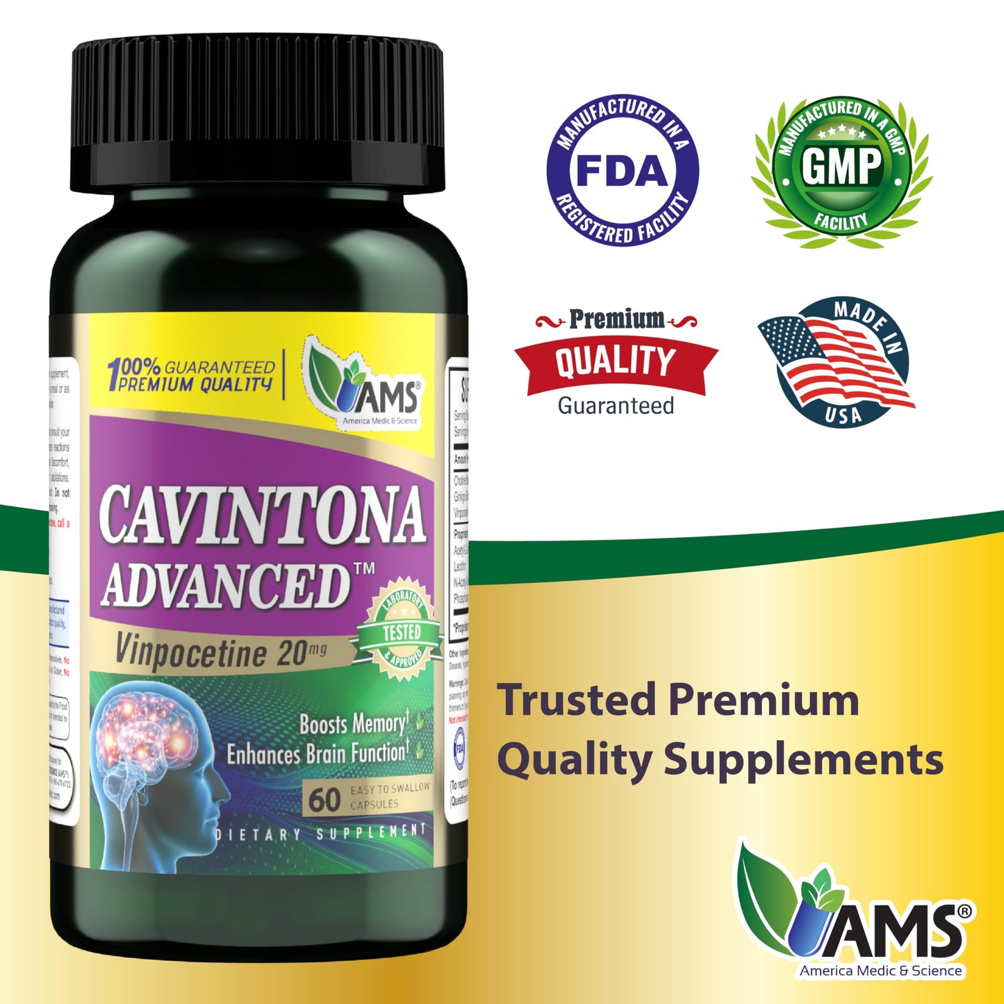 America Medic & Science Cavintona Vinpocetine 20mg – 60 Capsules | Memory, Focus & Brain Health