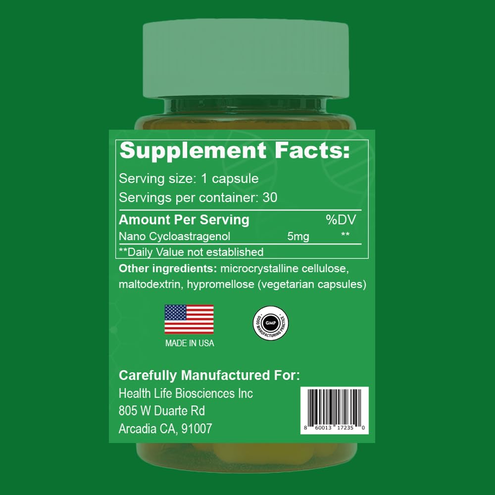 CAW Nano Cycloastragenol 98% 5mg 30 Caps | Anti-Aging Telomere Plus | Non-GMO, Made in USA | Better Absorption | Enteric-Coated Vegetarian Capsules (3 Bottles
