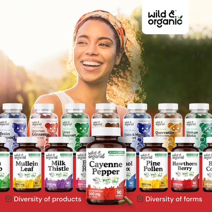 Wild & Organic Cayenne Pepper Capsules 500 mg - Digestive Support (Vegan, Non-GMO)