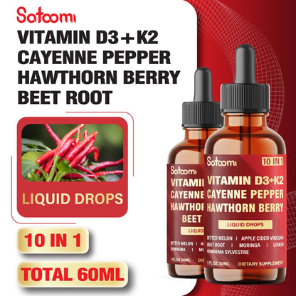2 Packs of 30ml Cayenne Pepper Drops with D3 & K2 – Digestion Support (120 Day Supply)