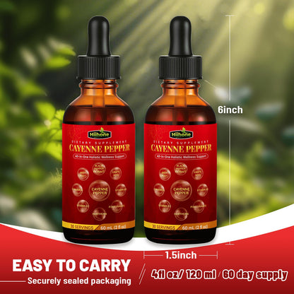 (2 Packs) 10-in-1 Cayenne Pepper Drops – Herbal Digestive & Immune Support – 4 Fl Oz