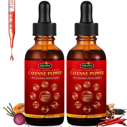 (2 Packs) 10-in-1 Cayenne Pepper Drops – Herbal Digestive & Immune Support – 4 Fl Oz