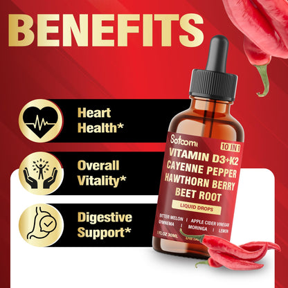 2 Packs of 30ml Cayenne Pepper Drops with D3 & K2 – Digestion Support (120 Day Supply)