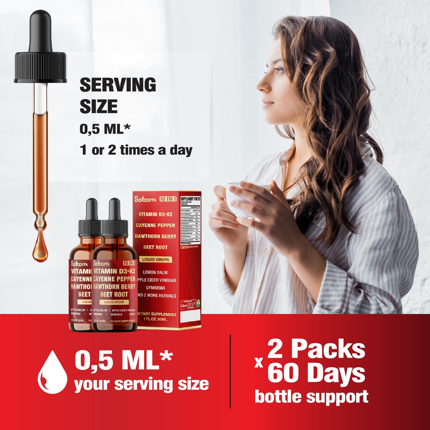 2 Packs of 30ml Cayenne Pepper Drops with D3 & K2 – Digestion Support (120 Day Supply)