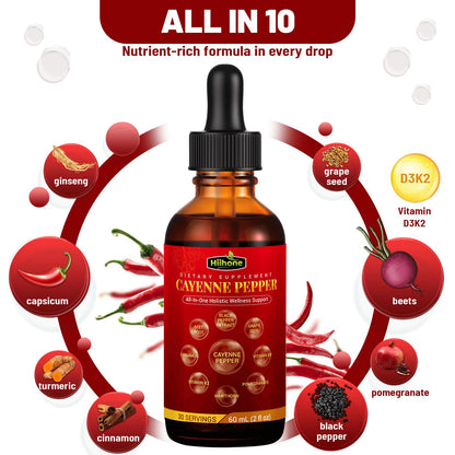 (2 Packs) 10-in-1 Cayenne Pepper Drops – Herbal Digestive & Immune Support – 4 Fl Oz