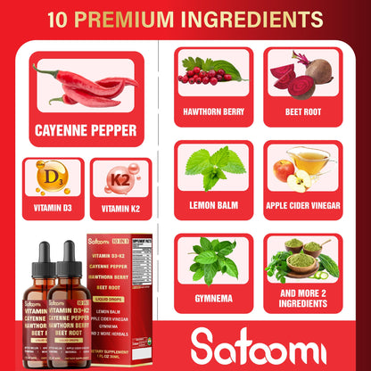 2 Packs of 30ml Cayenne Pepper Drops with D3 & K2 – Digestion Support (120 Day Supply)