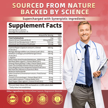 Cayenne Pepper Enteric-Coated Capsules – 18-in-1 Complex (90 Ct) with Moringa, L-Arginine & D3K2 | Supports Circulation & Digestion