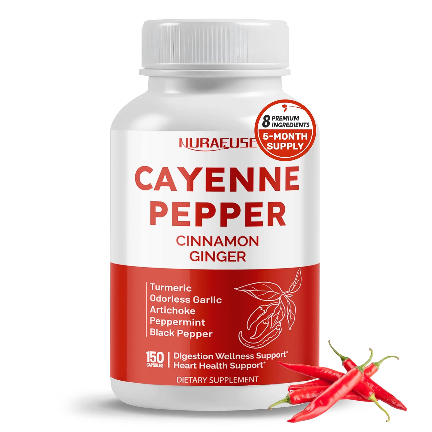 Cayenne Pepper 8-in-1 Formula - Non-GMO, Gluten-Free | Nurafuse