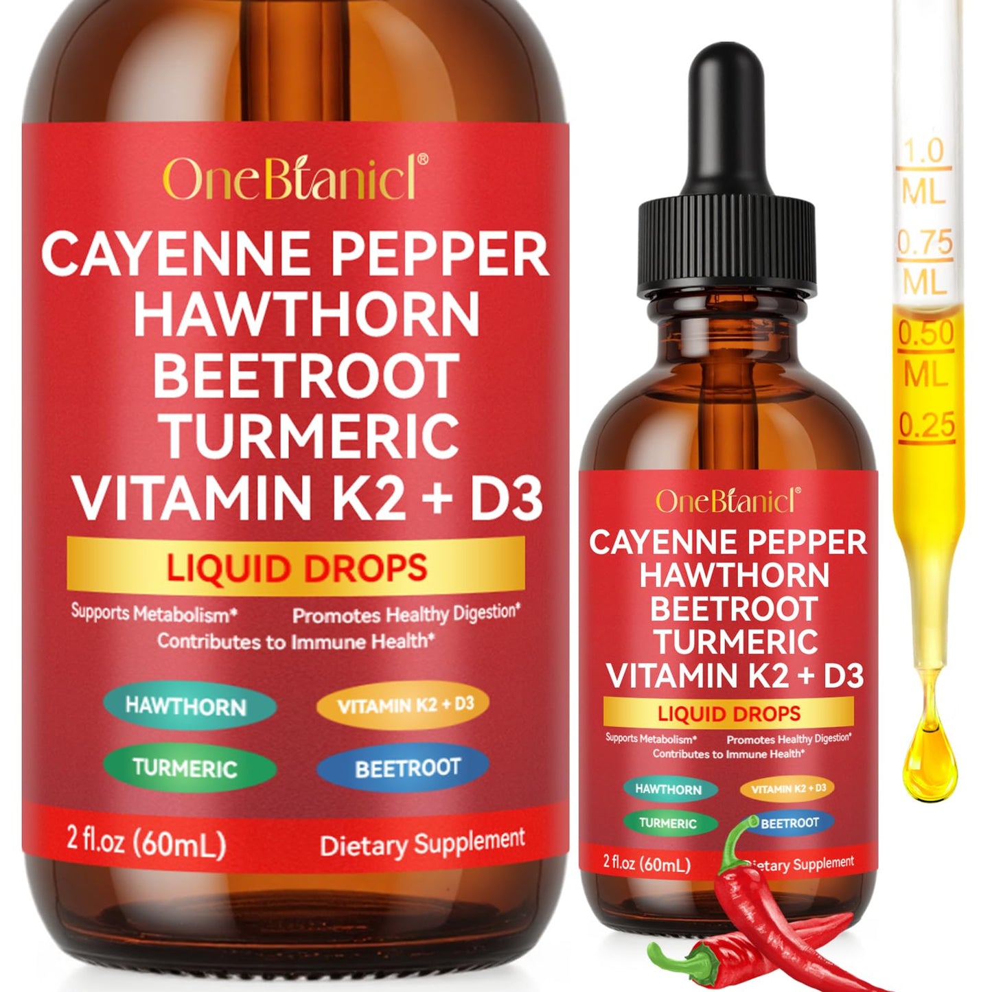 Cayenne Pepper Drops – Immune Support Liquid with Hawthorn Berry, D3 & K2 (60ml)