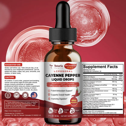 Cayenne Pepper Drops Liposomal Liquid Supplement – 13-in-1 Metabolic & Heart Health