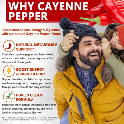 Cayenne Pepper Drops – High-Absorption 6-in-1 Liquid Cayenne Supplement with Ceylon Cinnamon, Green Tea Extract & Turmeric | 30 Servings
