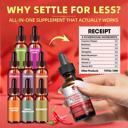 2 Pack Cayenne Pepper Drops - 8-in-1 Complex with Elderberry & Turmeric (2 fl oz)