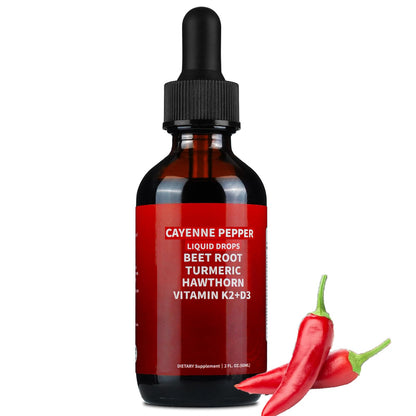 Cayenne Pepper Drops with Hawthorn, Beetroot, Turmeric & Vitamin K2 D3 – 60ml | Vegan-Friendly