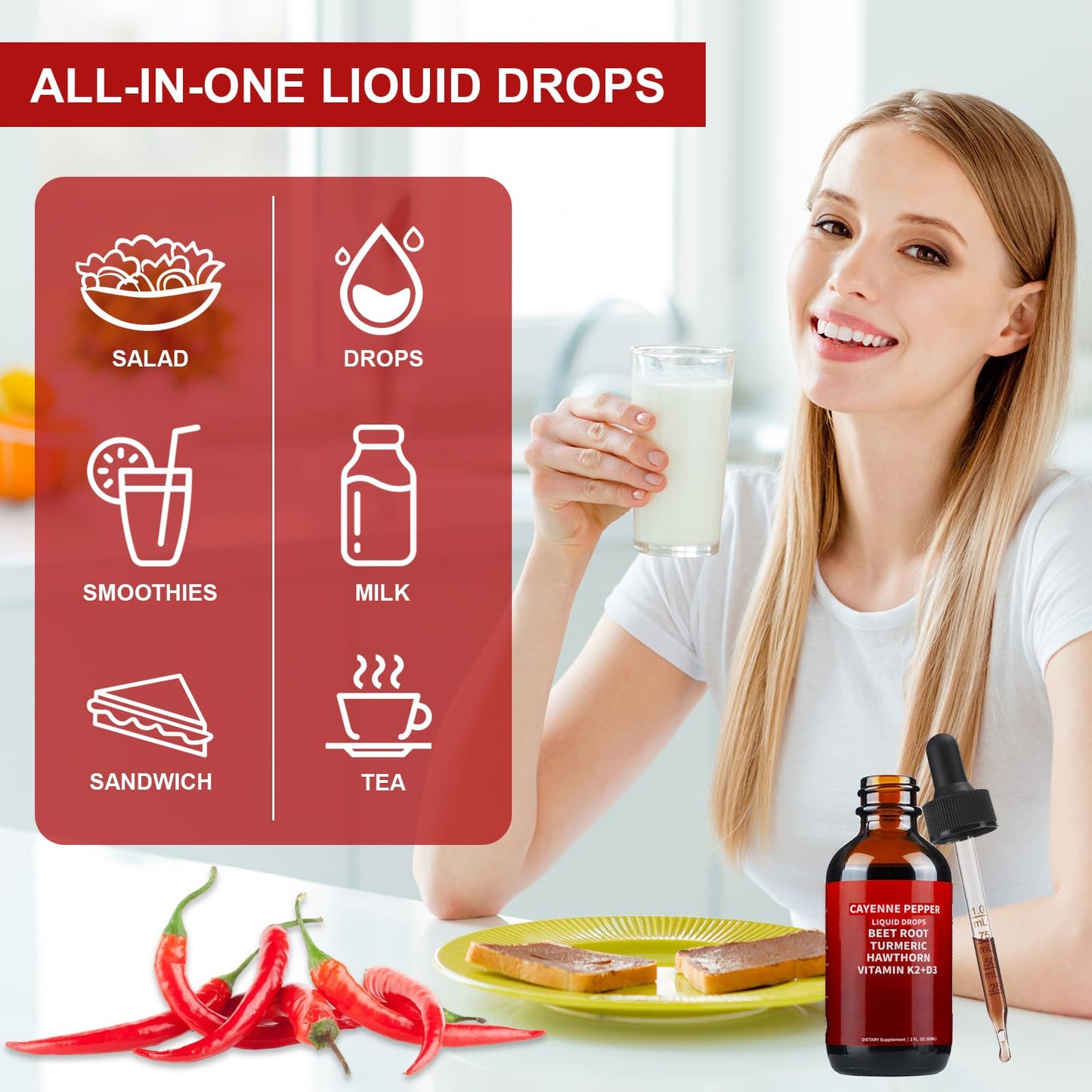 Cayenne Pepper Drops with Hawthorn, Beetroot, Turmeric & Vitamin K2 D3 – 60ml | Vegan-Friendly