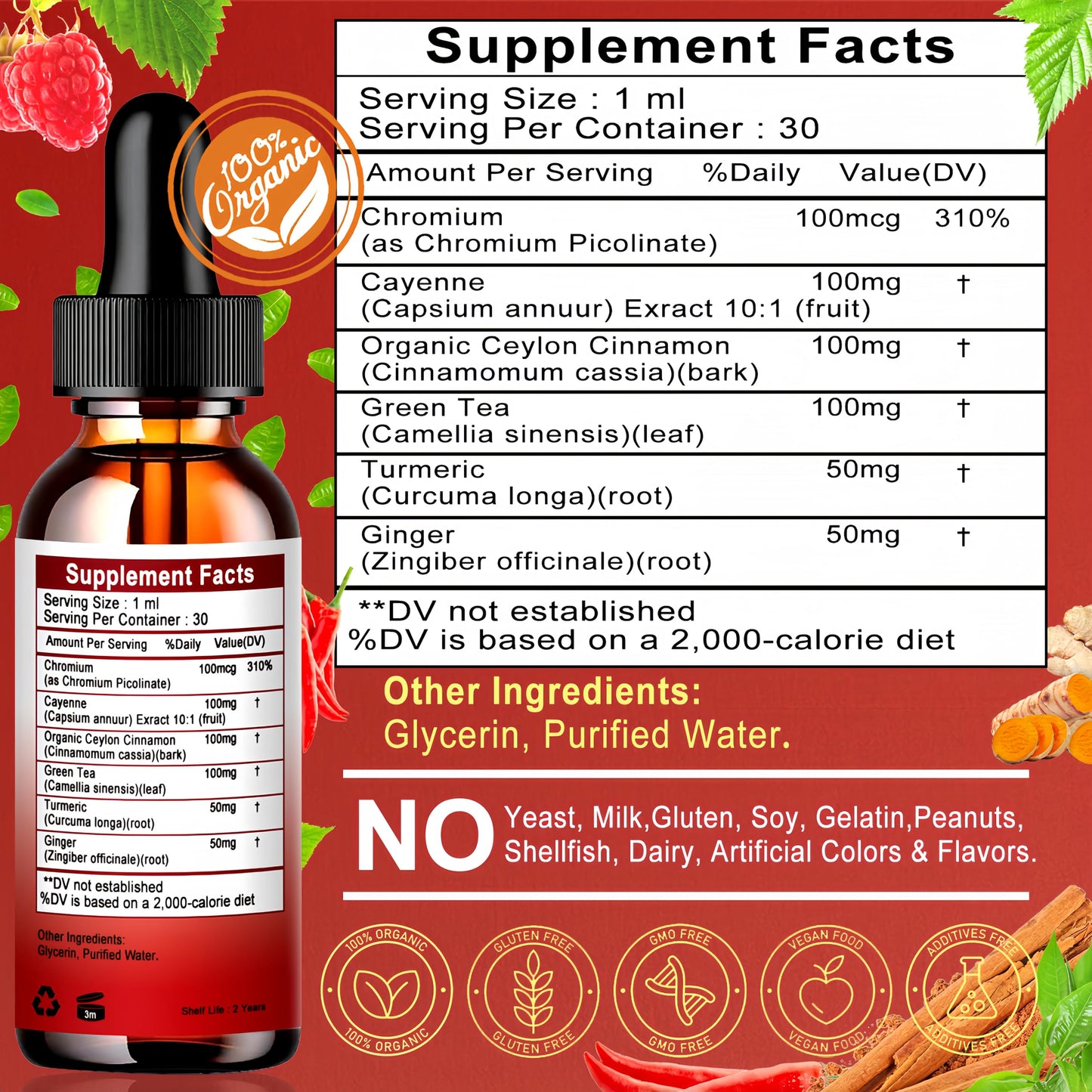 Cayenne Pepper Drops – High-Absorption 6-in-1 Liquid Cayenne Supplement with Ceylon Cinnamon, Green Tea Extract & Turmeric | 30 Servings