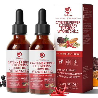 2 Pack Cayenne Pepper Drops - 8-in-1 Complex with Elderberry & Turmeric (2 fl oz)