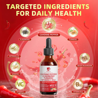 2 Pack Cayenne Pepper Drops - 8-in-1 Complex with Elderberry & Turmeric (2 fl oz)