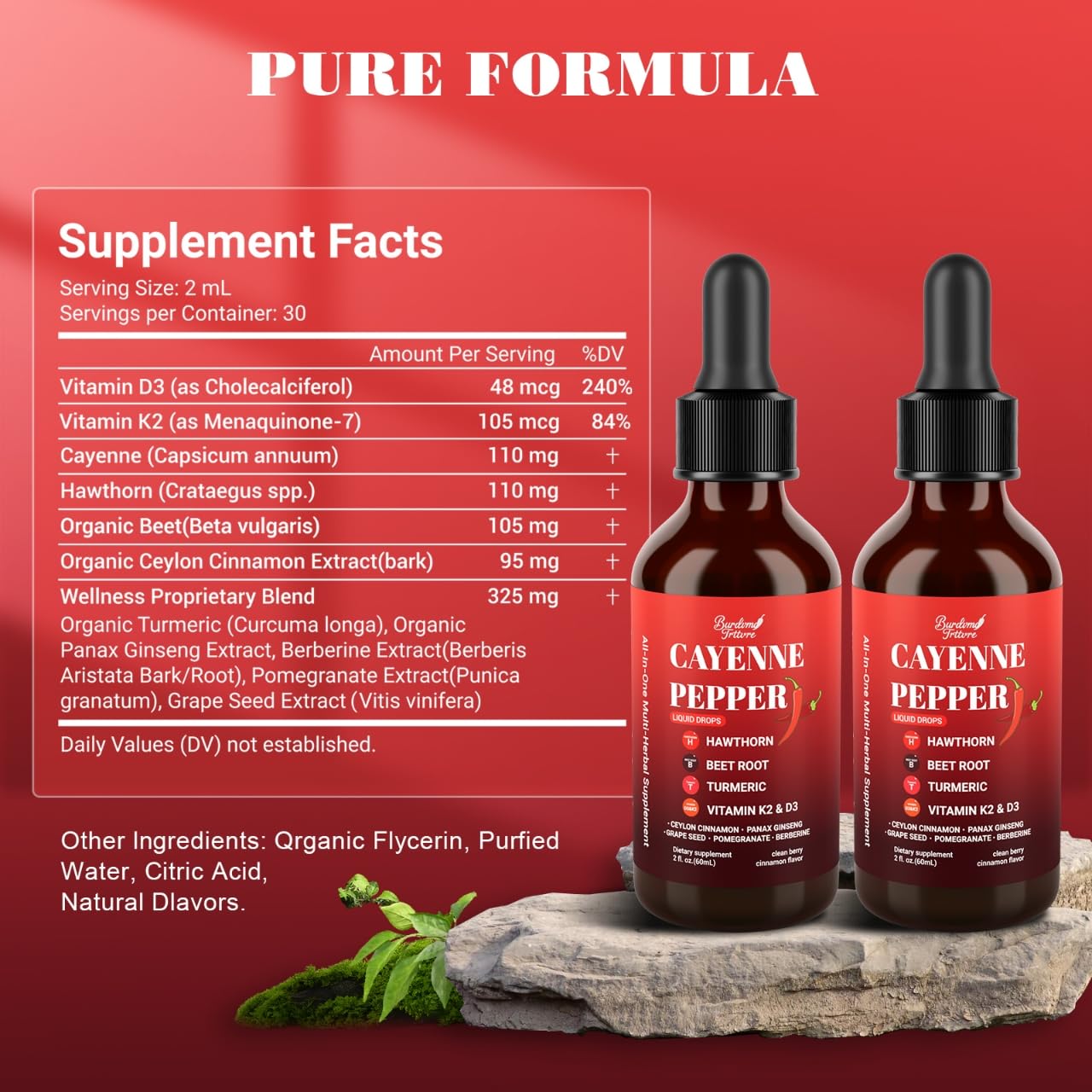 Premium Cayenne Pepper Drops Supplement with Hawthorn, Beet Root, Turmeric, Vitamin K2 & D3, Ginseng, Ceylon Cinnamon – Capsaicin Supplements for Wellness Support - 4 OZ