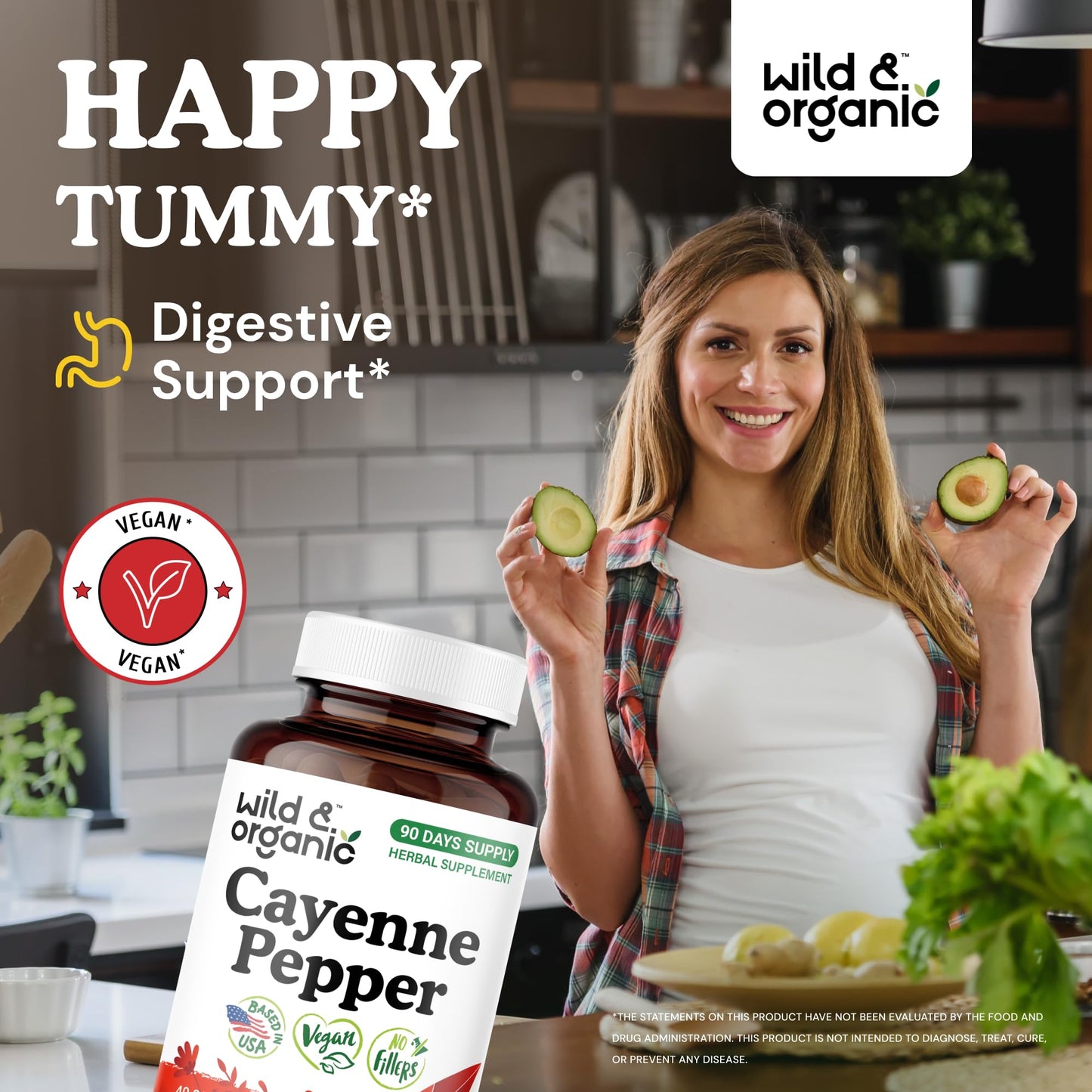 Wild & Organic Cayenne Pepper Capsules 500 mg - Digestive Support (Vegan, Non-GMO)