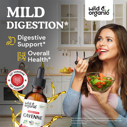 Wild & Organic Cayenne Pepper Tincture - Digestive Support, Alcohol-Free Drops, 2 fl oz