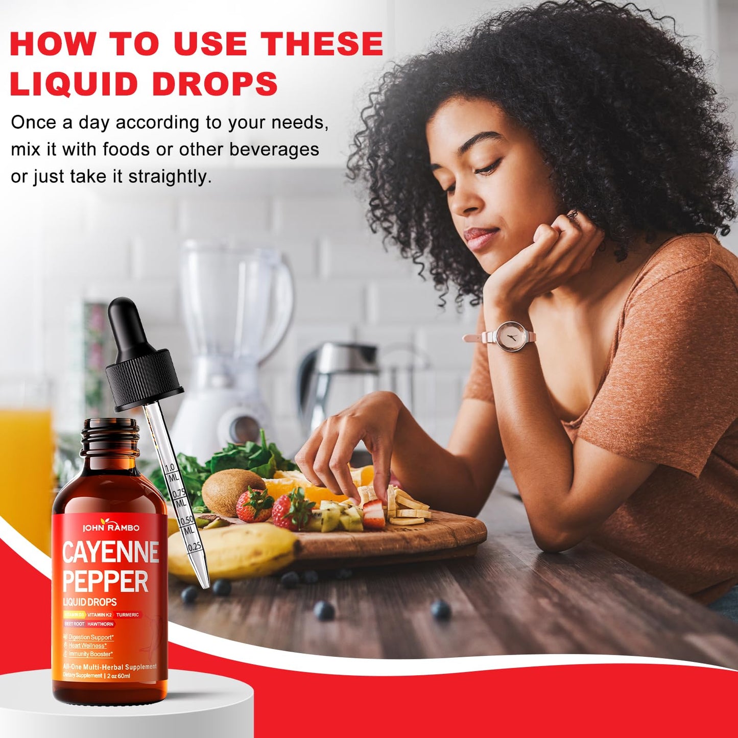 Cayenne Pepper Liquid Drops with Hawthorn, Beetroot, Turmeric, Vitamin K2 & D3 – Immune & Circulation Support (Gluten Free, 2 Fl Oz)