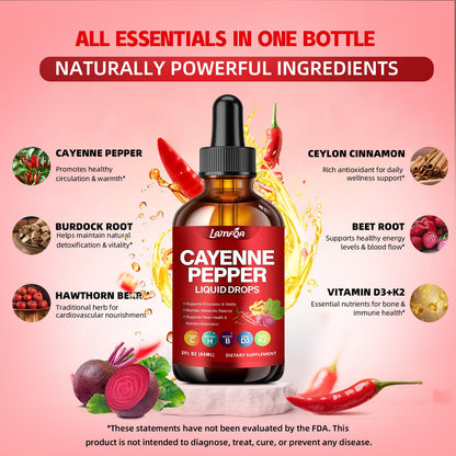 Cayenne Pepper Liquid Drops – Vegan, Non-GMO, High-Absorption Formula (2 oz)