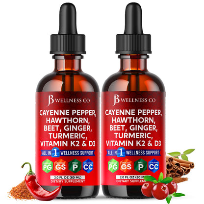 Cayenne Pepper Liquid Drops with Hawthorn Berry, D3 K2, Turmeric & Panax Ginseng — 4oz