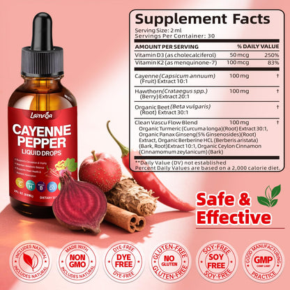 Cayenne Pepper Liquid Drops – Vegan, Non-GMO, High-Absorption Formula (2 oz)