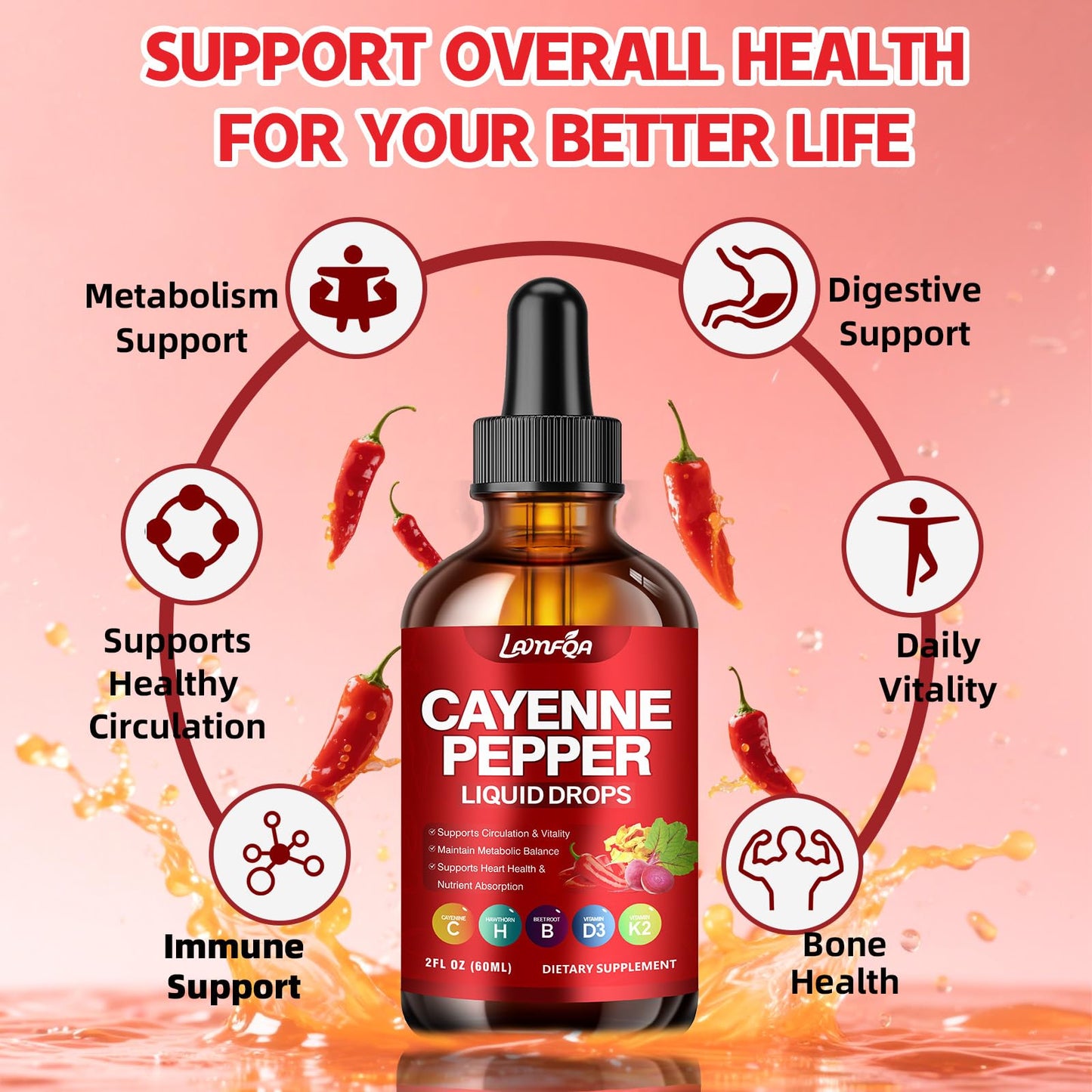 Cayenne Pepper Liquid Drops – Vegan, Non-GMO, High-Absorption Formula (2 oz)