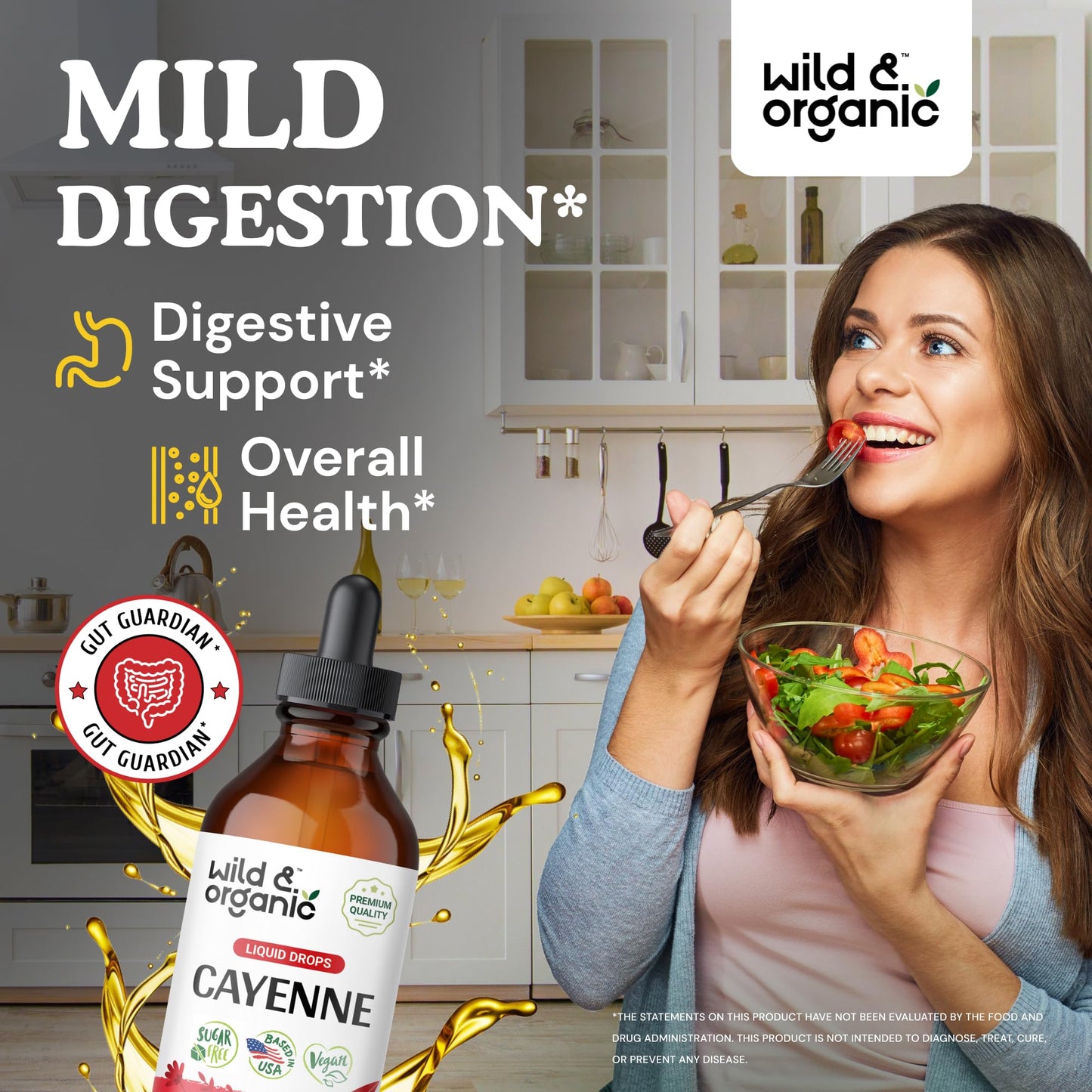 Wild & Organic Cayenne Pepper Tincture - Digestive Support, Vegan & Alcohol-Free - 4 fl oz