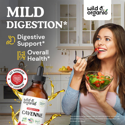 Wild & Organic Cayenne Pepper Tincture - Digestive Support, Vegan & Alcohol-Free - 4 fl oz