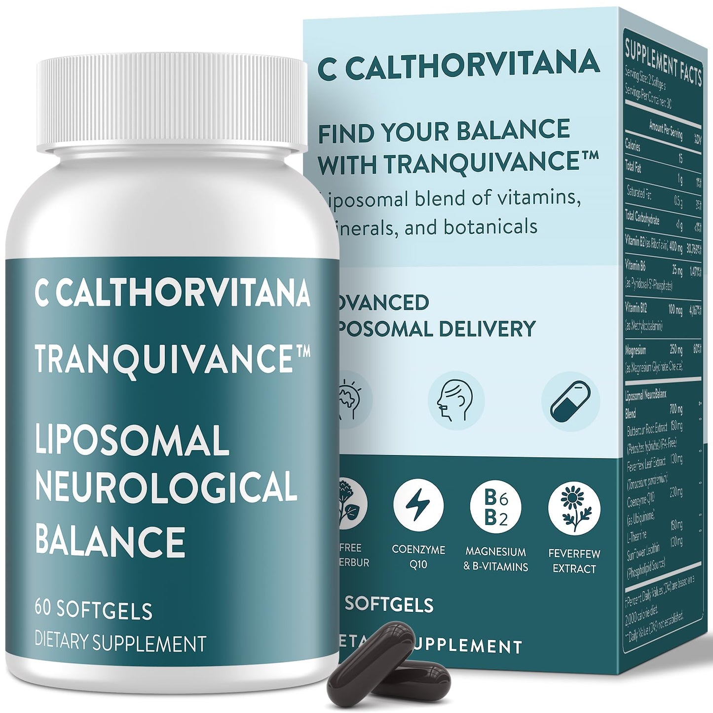 C Calthorvitana Migraine Relief – Liposomal Riboflavin, B Vitamins, Magnesium, CoQ10