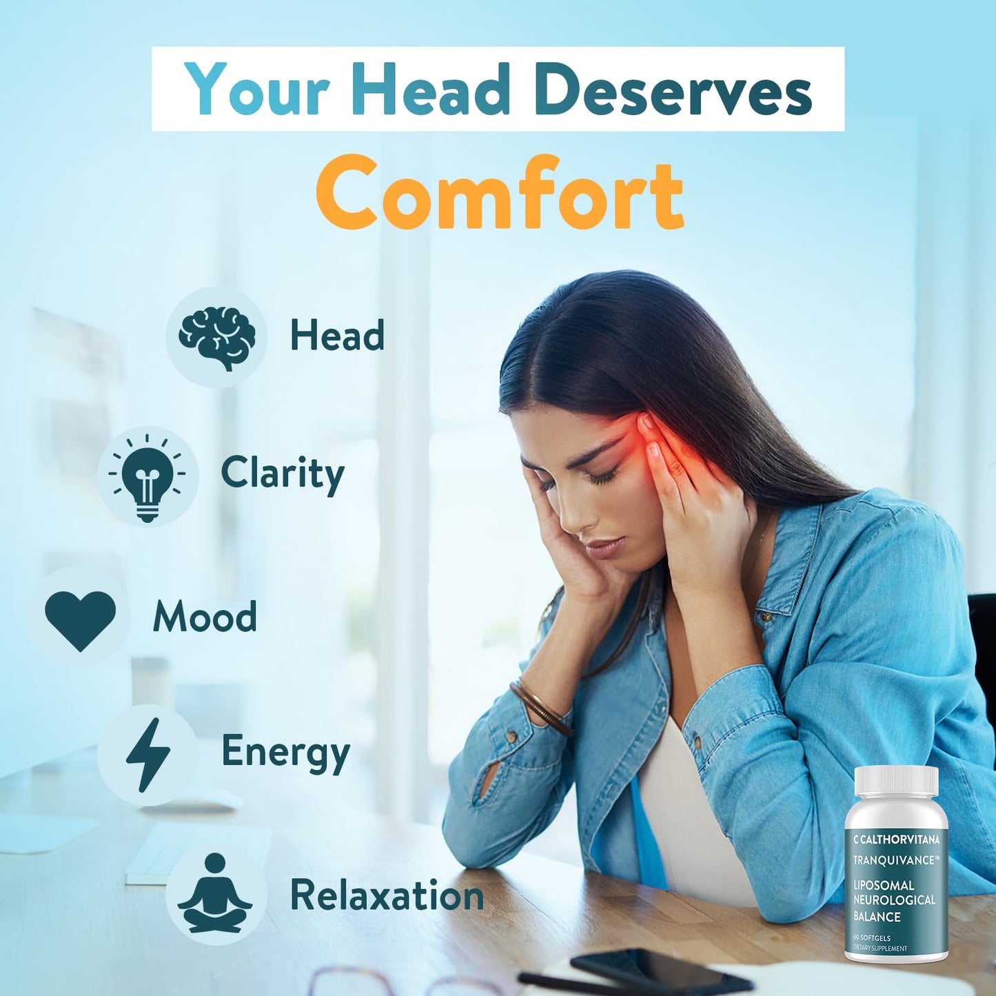 C Calthorvitana Migraine Relief – Liposomal Riboflavin, B Vitamins, Magnesium, CoQ10