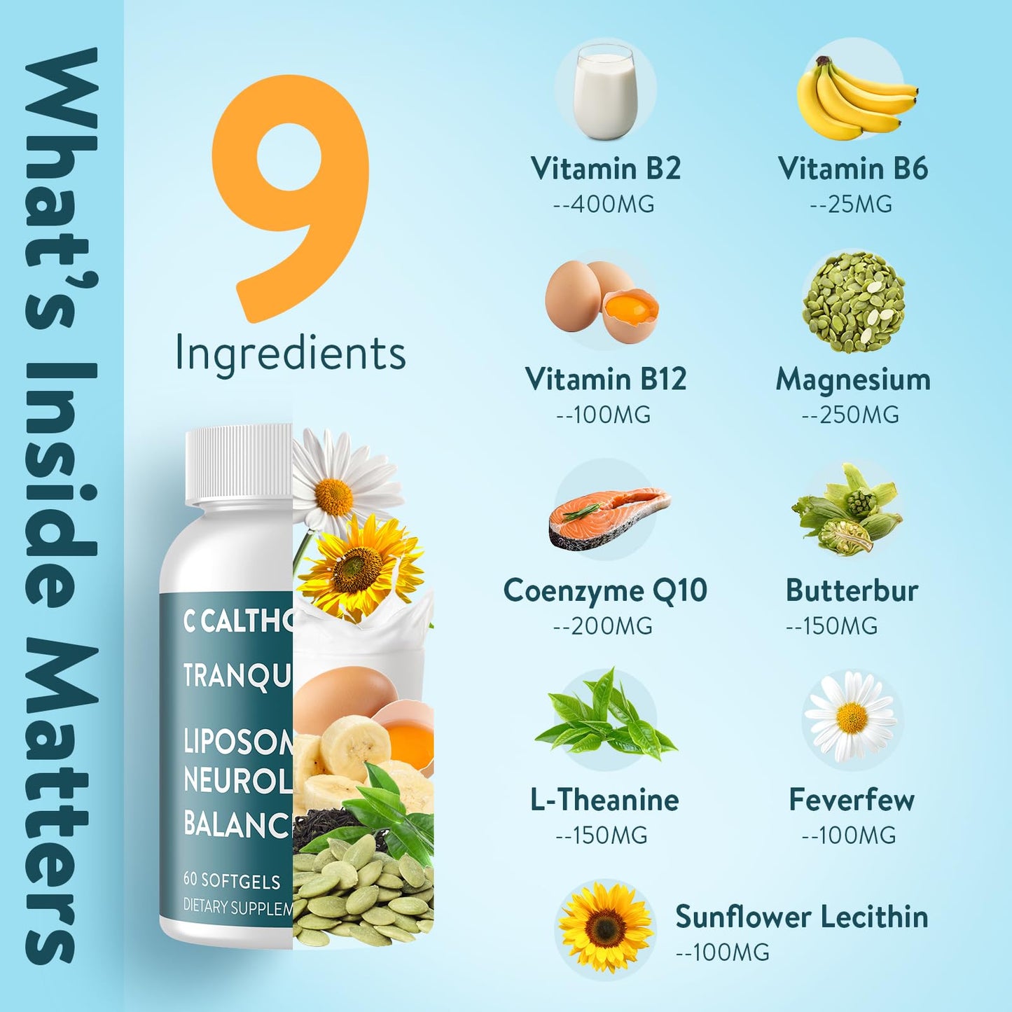 C Calthorvitana Migraine Relief – Liposomal Riboflavin, B Vitamins, Magnesium, CoQ10