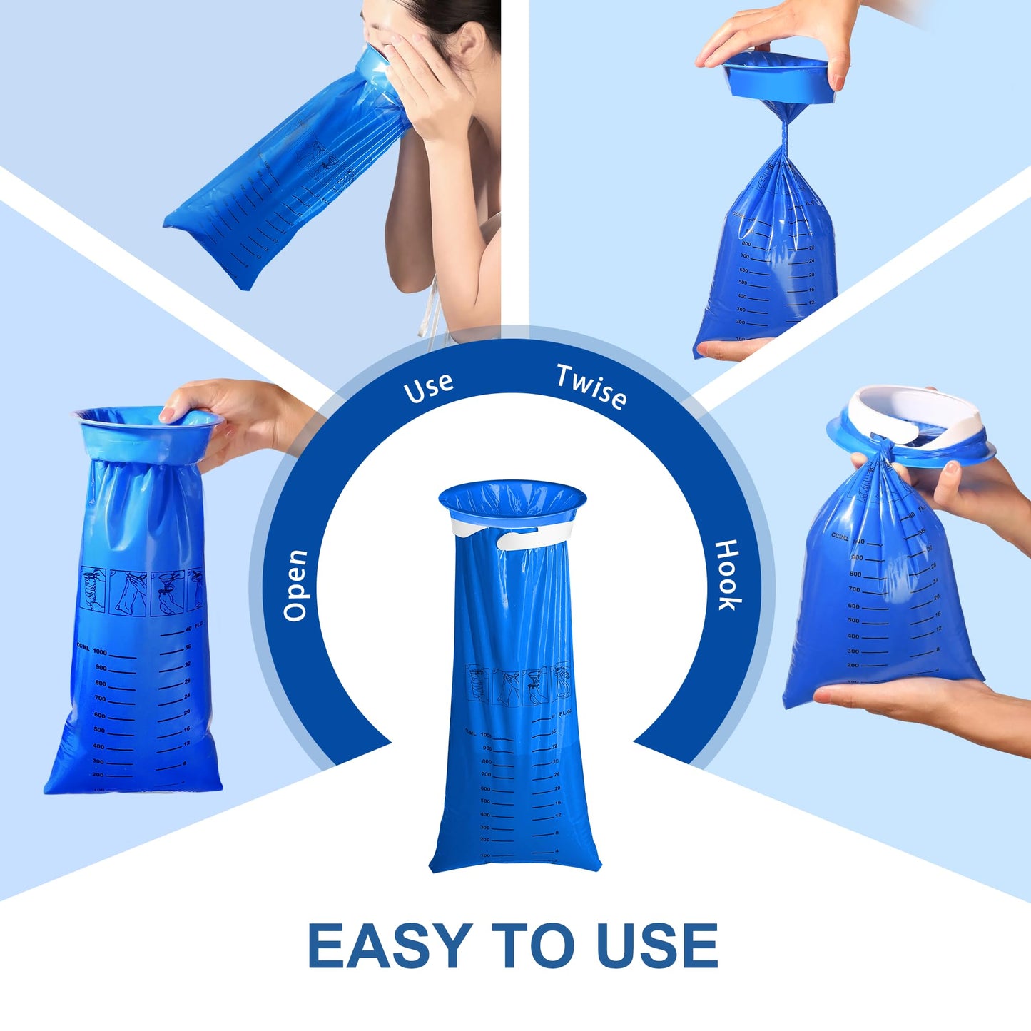 CDThinkingU Emesis Bags – 1000ml Medical-Grade, Leak-Proof, 30 Pack for Travel