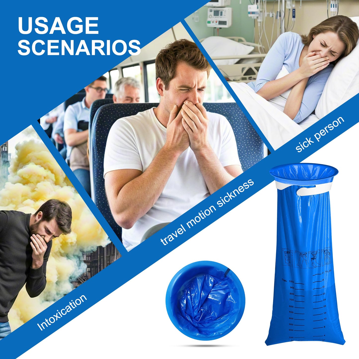 CDThinkingU Vomit Bags 1000ml – 40 Pack, Leak-Proof Emesis Bags for Travel & Nausea