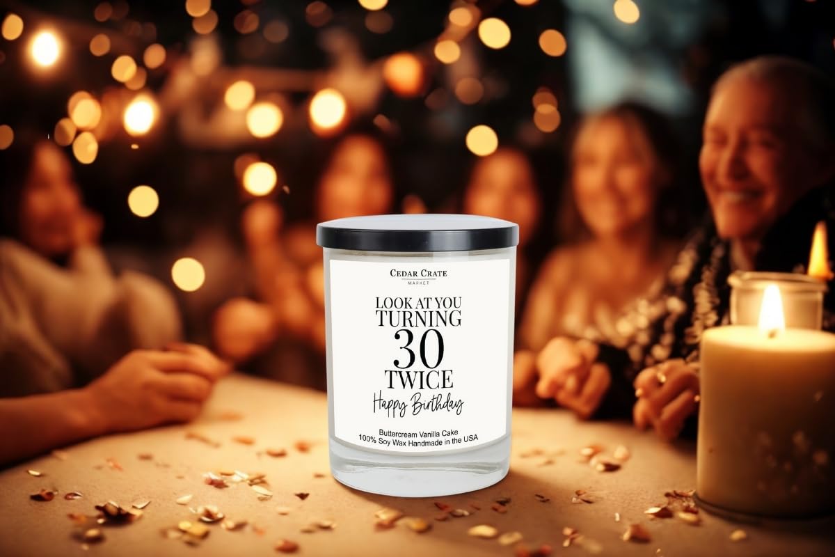 Cedar Crate Market 60th Birthday Gift Candle - Funny Buttercream Vanilla Soy Wax, Handmade USA